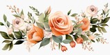   Elegant Roses and Eucalyptus Branches Complement Big Transparent Peach Flowers Watercolor Flowers Paintings Generative Ai Digital Illustration
