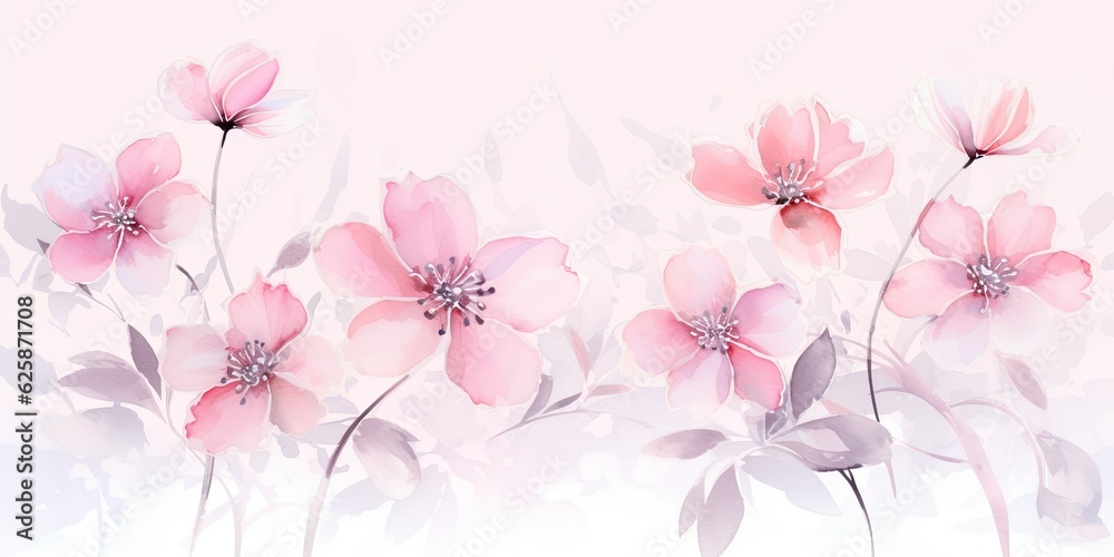 Abstract Floral Art Background in Soft Pink Hues,  Watercolor Flowers Paintings Generative Ai Digital Illustration