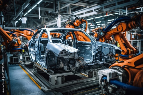Automotive Assembly Line With Robots, Generative AI