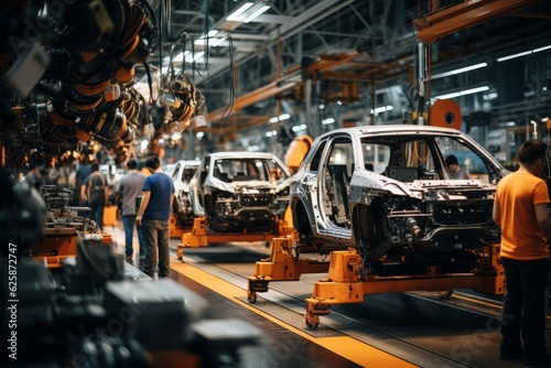 Busy Assembly Line In An Automotive Manufacture, Generative AI