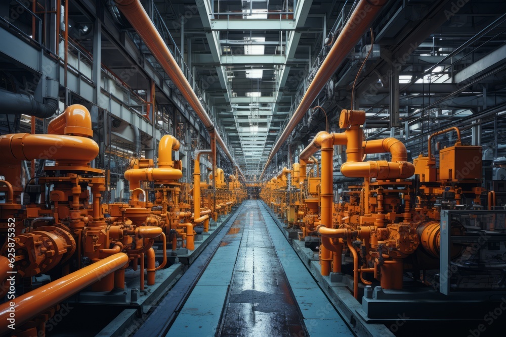 Massive Factory Floor Filled With Rows Of Machinery, Generative AI