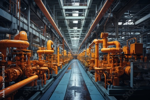 Massive Factory Floor Filled With Rows Of Machinery, Generative AI © fahmy