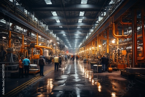 Massive Factory Floor Filled With Rows Of Machinery, Generative AI