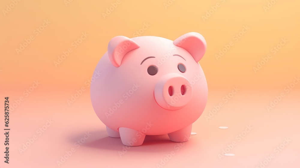 piggy bank or pig 3d cute render mascot cartoon style