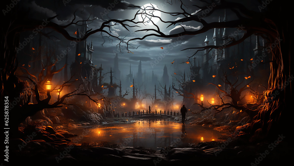 Fototapeta premium Halloween night in the park