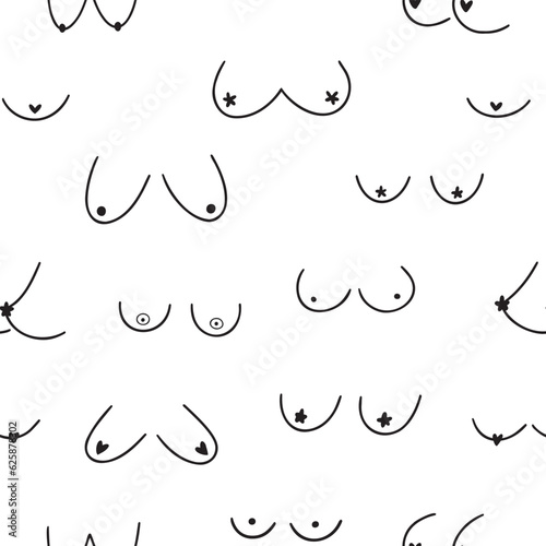 Hand drawn woman breast collection. Seamless pattern on white background. Doodle vector illustration.