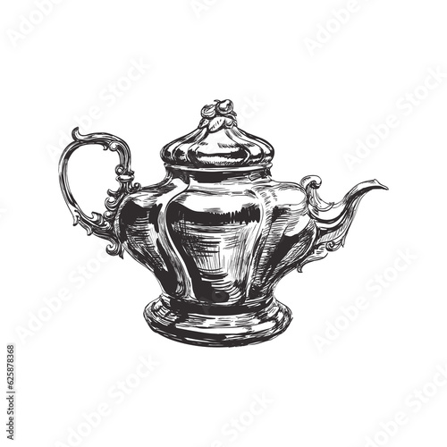 Fotografie Hand Drawn Sketch Classical Teapot illustration. Antique