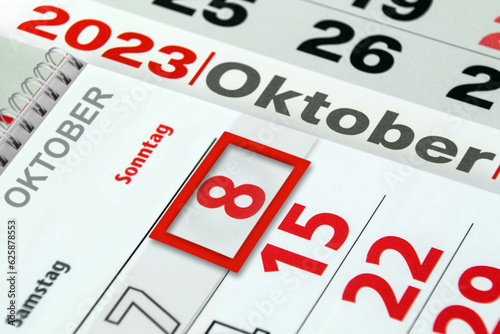 Deutscher Kalender 8. Oktober 2023 Sonntag