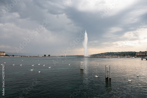 Beautiful and famous Geneva water fountain