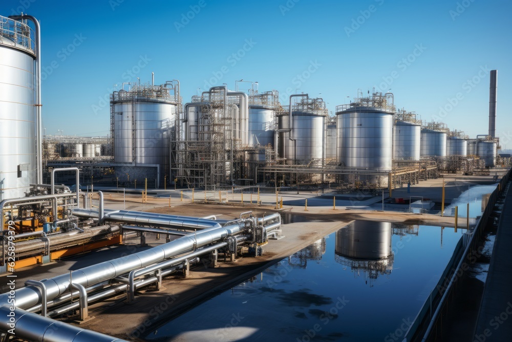 Obraz premium Industrial Wastewater Treatment Facility, Generative AI
