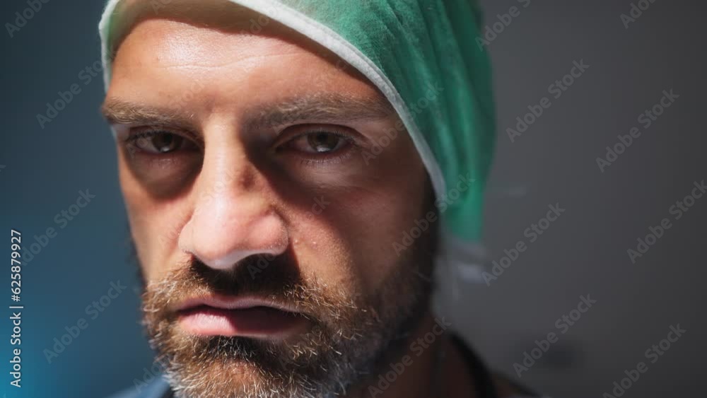 Burnout Tired doctor open eye after a long surgery work Burnout Tired doctor open eye after a long surgery work