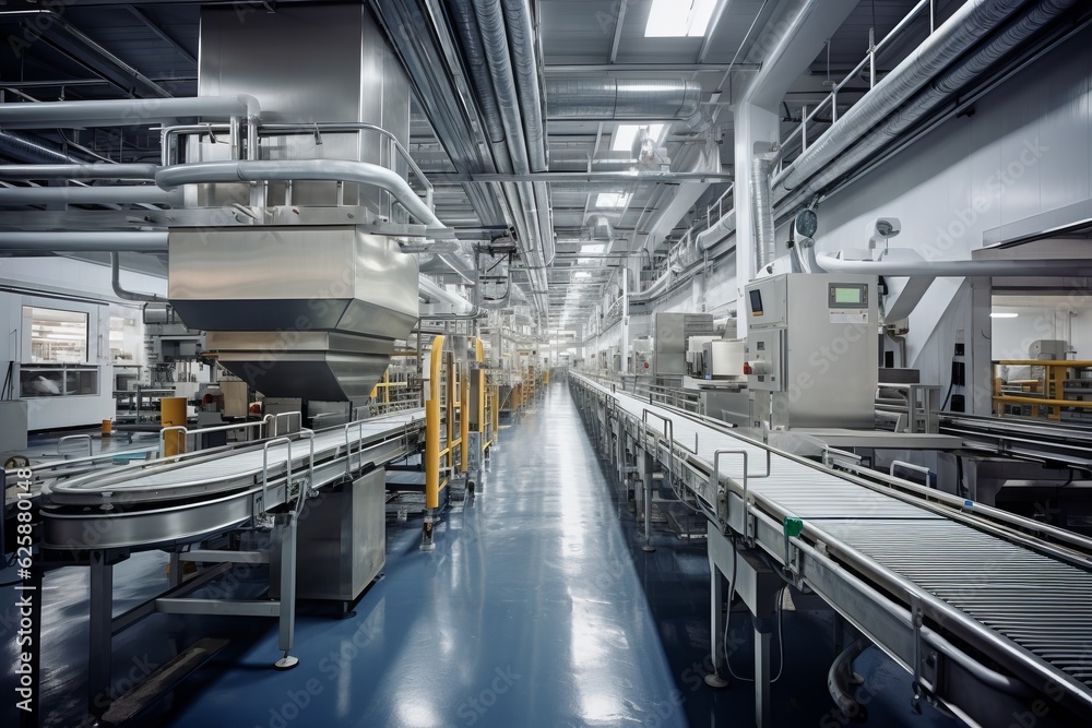 Food Processing Facility With Conveyor Belt, Generative AI Food Processing Facility With Conveyor Belt, Generative AI