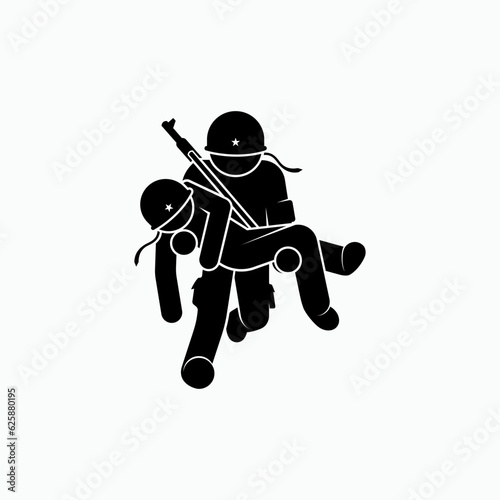 Soldier Rescue Icon. Heroicsm Symbol - Logo and  Simple Vector, Sign for Design and Website, Presentation or Application.