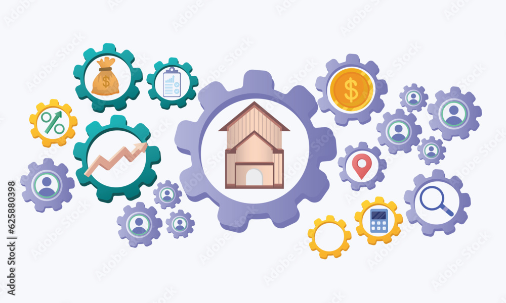 Real estate concept, property value with icons of location, contract