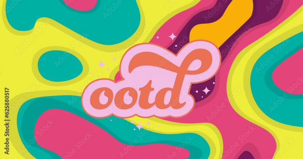 Animation of ootd text over neon retro pattern