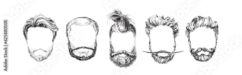 Canvas Print Hair and Beards, Fashion Illustration Set. Men`s face