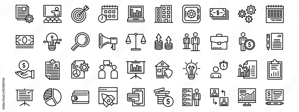 business icon set, finance icon set, e-commerce icon pack, line icon