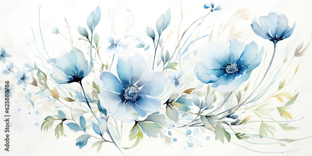Delicate Watercolor Bouquet: A Serene Composition of Light Blue Flowers Generative AI Digital Illustration