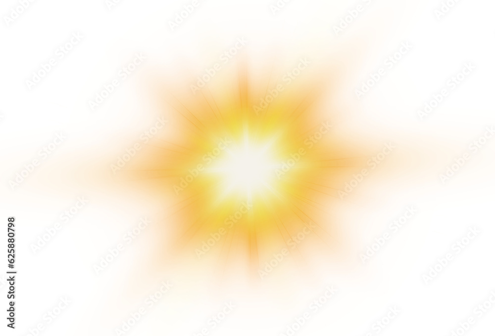 Fototapeta premium Light star gold png. Light sun gold png. Light flash gold png. PNG format. Empty background, no background. summer season beach