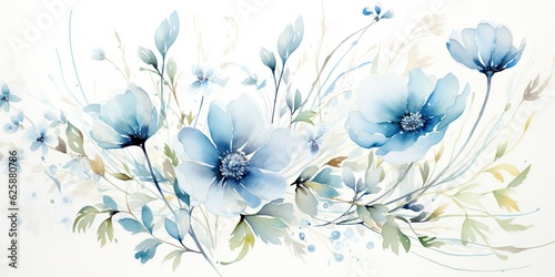 Delicate Watercolor Bouquet  A Serene Composition of Light Blue Flowers Generative AI Digital Illustration