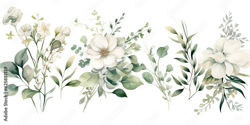 Enchanting Watercolor Floral Bouquet Illustration Set  Generative AI Digital Illustration