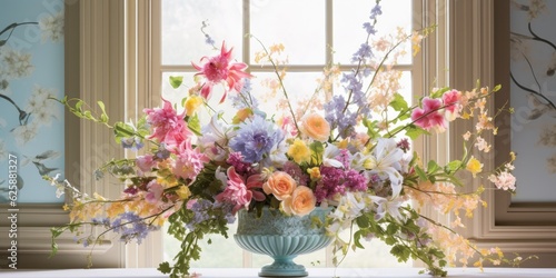 Beautiful Spring Bouquet Adorning an Elegant Interior.  Generative AI Digital Illustration © Cool Patterns