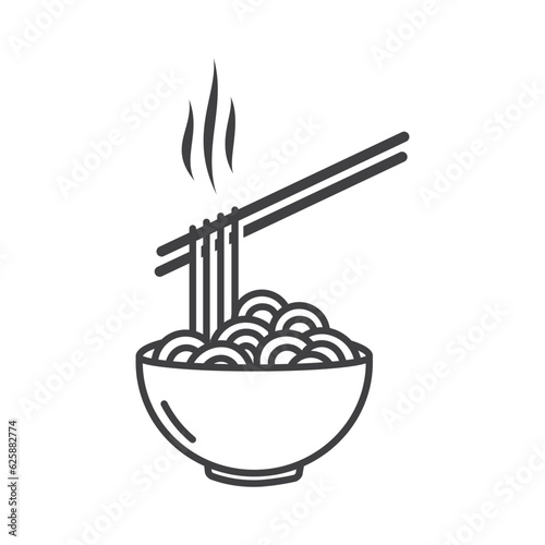 Pickled food noodles in a bowl with chopsticks and hot smoke isolated vector illustration.