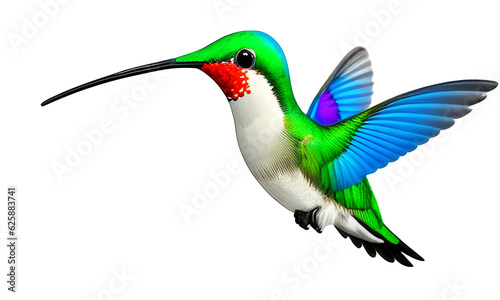 Close up colorful hummingbird on transparent background Generative AI.
