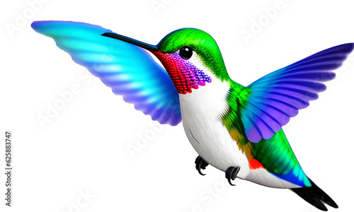 Close up colorful hummingbird on transparent background Generative AI.