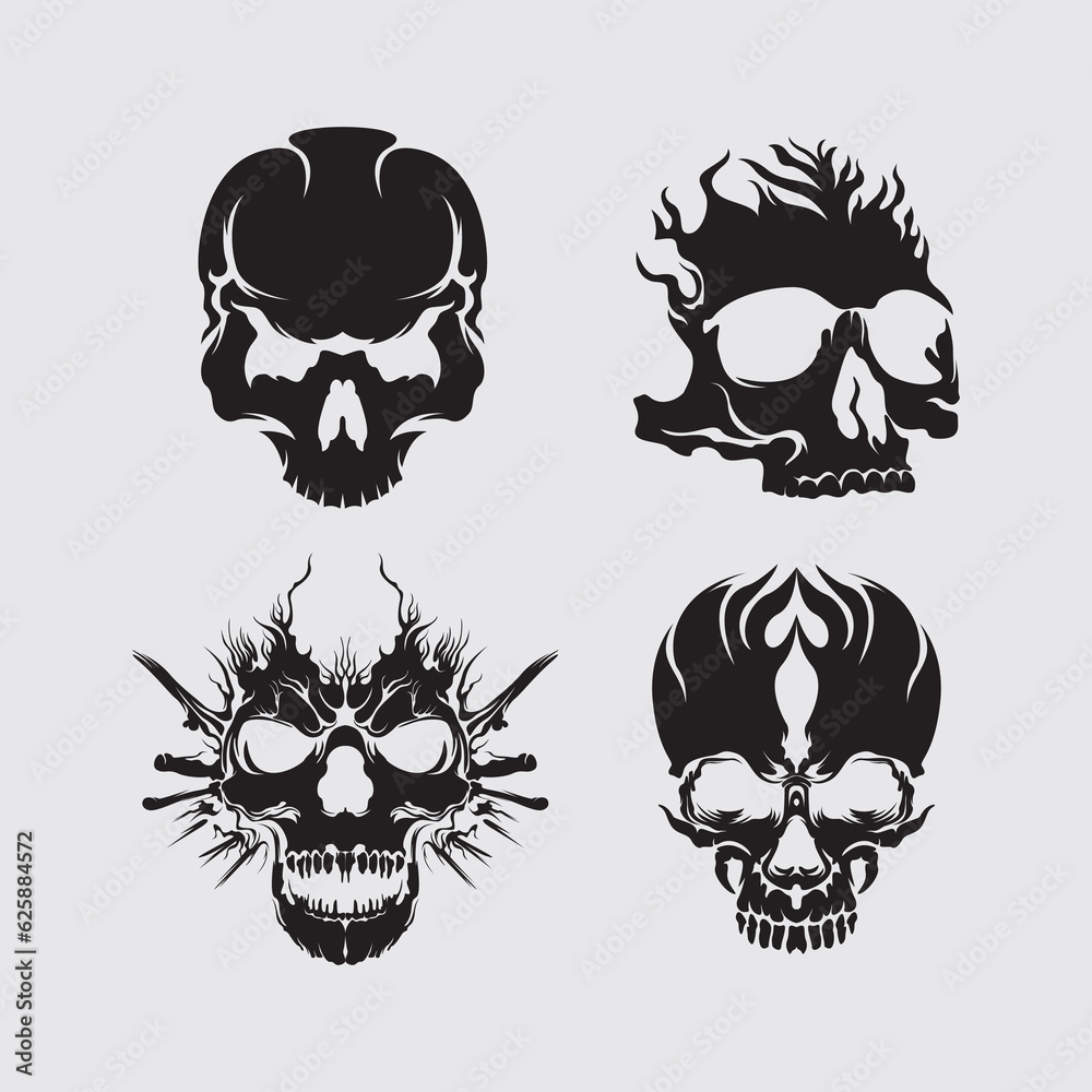 Skull cyberpunk collection set element vector game futuristic interface cyborg sticker tattoo t shirt design editable