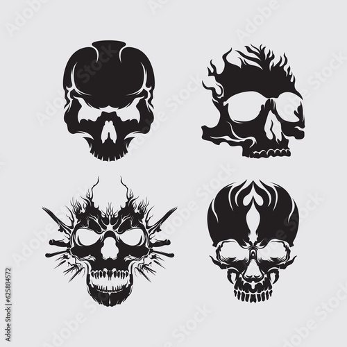 Skull cyberpunk collection set element vector game futuristic interface cyborg sticker tattoo t shirt design editable