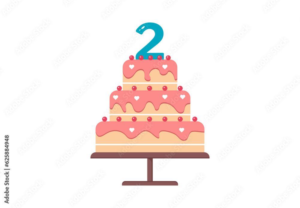 Festive cake flat icon. Two years. Vector illustration Festive cake flat icon. Two years. Vector illustration
