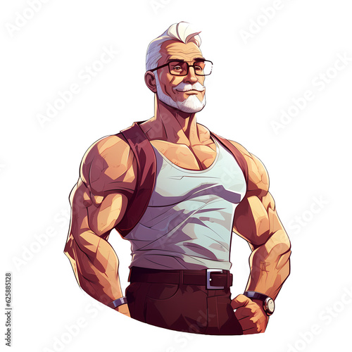 Cute Grandpa Bodybuilder Illustration photo