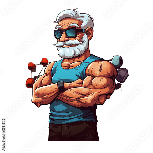 Cute Grandpa Bodybuilder Illustration photo