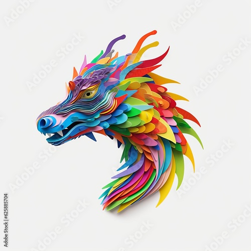 rainbow dragon portrait, paper style Generative AI
