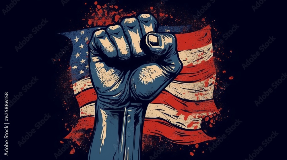 Happy martin luther king day, with fist and usa flag background, generative ai - obrazy, fototapety, plakaty 