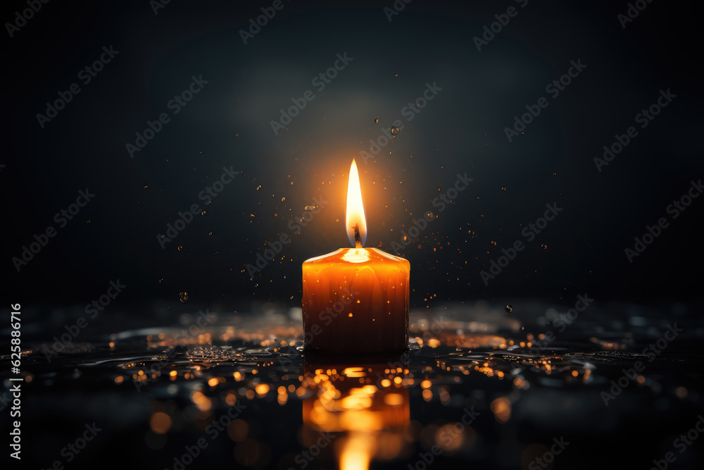 A Single Candle Burning in the Dark Hope and Perseverance Stock Photo