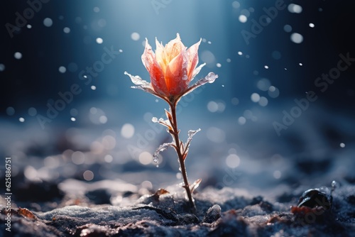 Obraz na płótnie Budding Flower Encased in Ice - Resilience and Survival