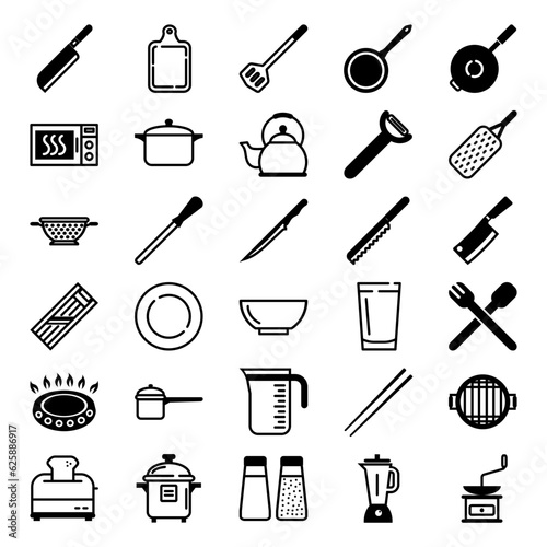 set of kitchen utensils icons