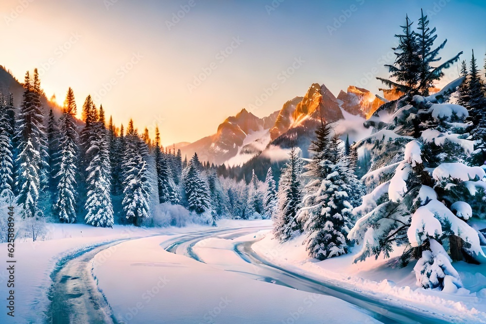 winter landscape with snow covered trees AI Generated 