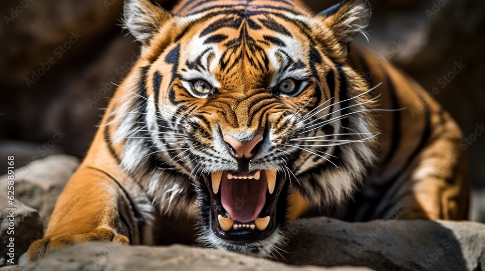 Ragging Tiger Furious tiger growling and sprinting aggressively, wildlife, action ...