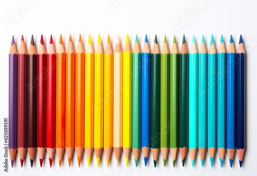 Wave of colorful wooden pencils isolated on white background