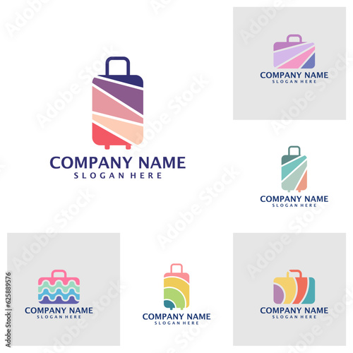 Set of Colorful Suitcase logo design vector. Suitcase logo design template concept