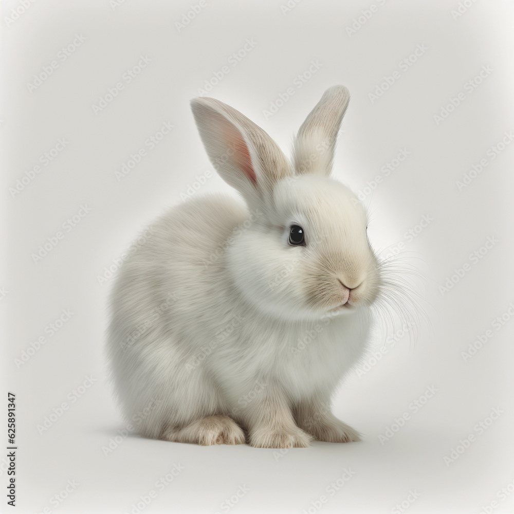white rabbit on white background, generative AI.