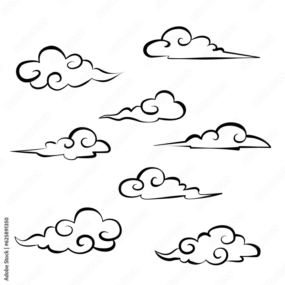 中華風の伝統雲（インク描き風線画）