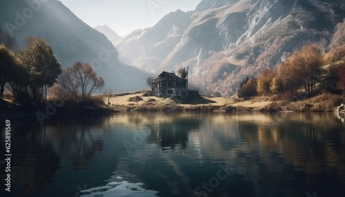 a house is in the middle of the lake in the mountains,lake bled,lake in the mountains