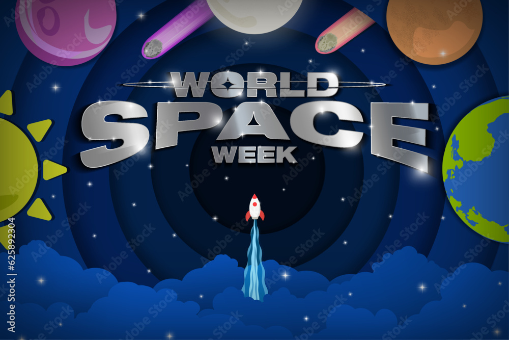 World Space Week Greeting Banner, celebrated on October 4 to 10. Solar ...