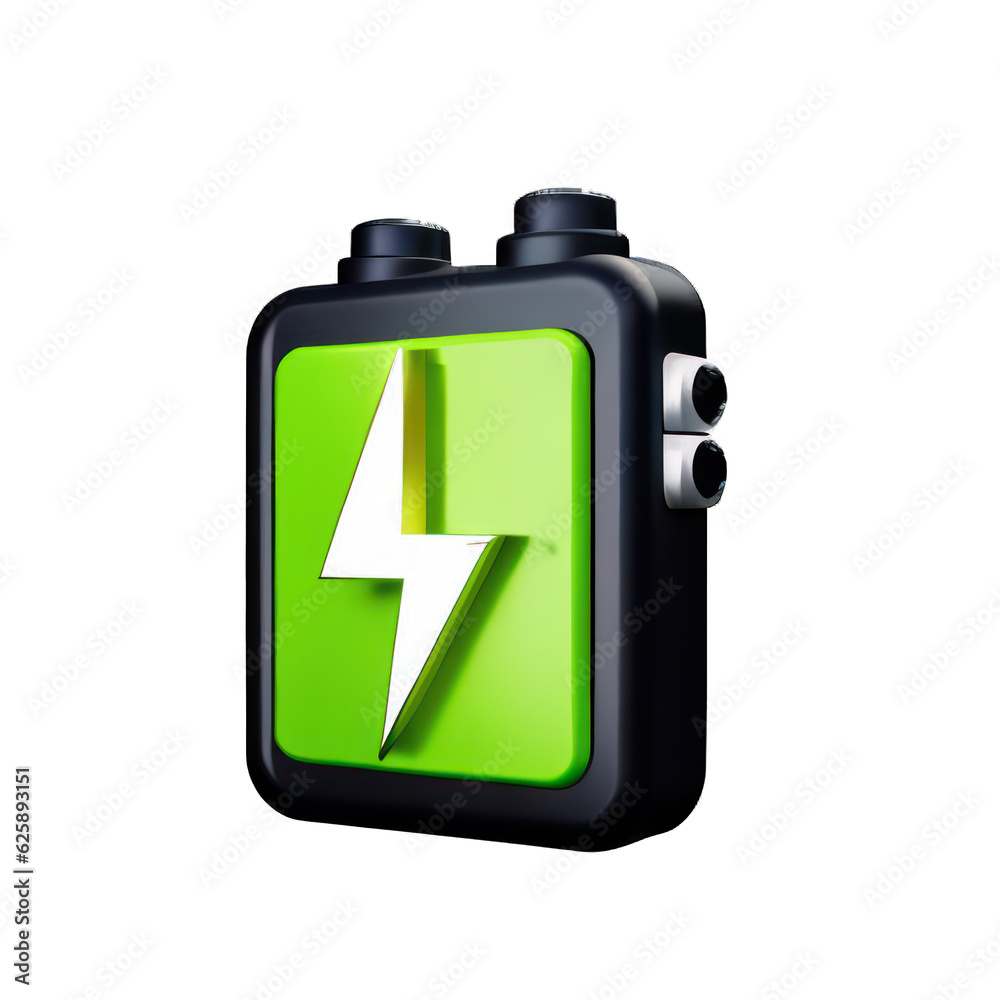 a green and black square with a lightning bolt on, plastic 3d style, isolated transparency background - generative ai. a green and black square with a lightning bolt on, plastic 3d style, isolated transparency background - generative ai.