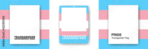 Set of Trans Flag and trans awareness week frames in Instant Film Concept. Transparent Background. For photo frames, design borders, invitations, cards, posters, prints, stickers, etc. Vector.