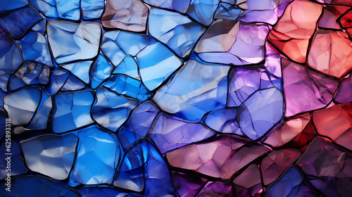 Blue and purple glass shards mosaic wallpaper background - Generative AI photo